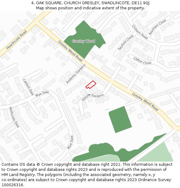 4, OAK SQUARE, CHURCH GRESLEY, SWADLINCOTE, DE11 9QJ: Location map and indicative extent of plot