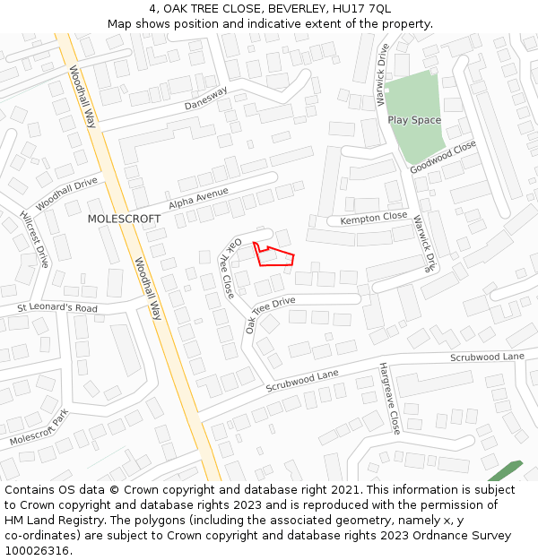 4, OAK TREE CLOSE, BEVERLEY, HU17 7QL: Location map and indicative extent of plot