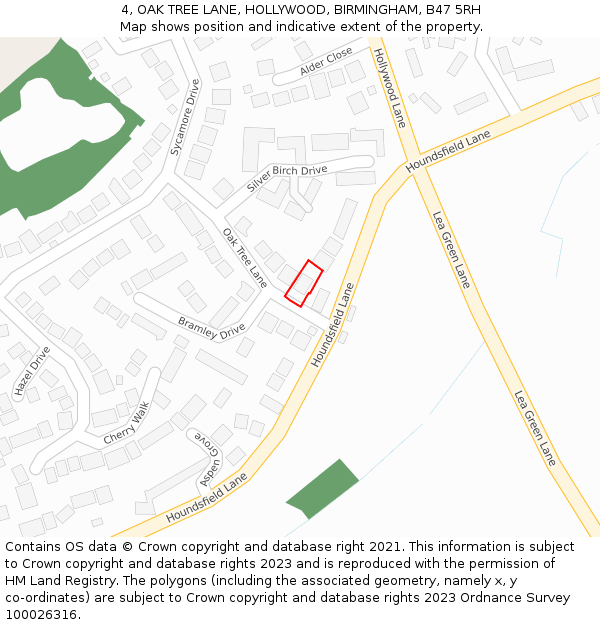 4, OAK TREE LANE, HOLLYWOOD, BIRMINGHAM, B47 5RH: Location map and indicative extent of plot