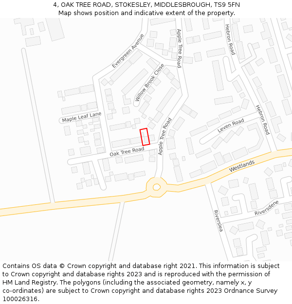 4, OAK TREE ROAD, STOKESLEY, MIDDLESBROUGH, TS9 5FN: Location map and indicative extent of plot