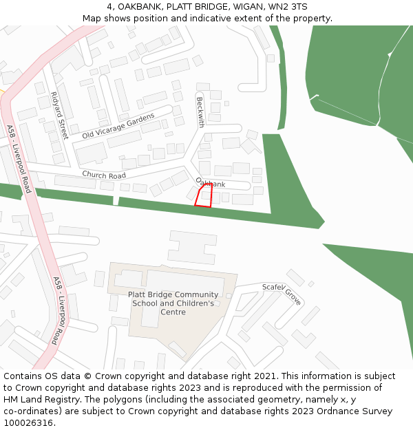 4, OAKBANK, PLATT BRIDGE, WIGAN, WN2 3TS: Location map and indicative extent of plot