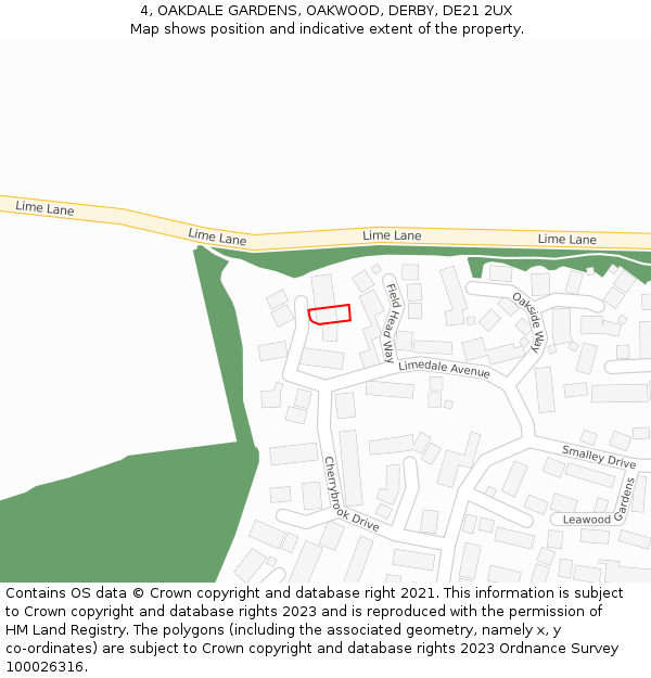 4, OAKDALE GARDENS, OAKWOOD, DERBY, DE21 2UX: Location map and indicative extent of plot