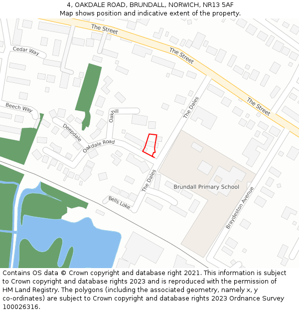 4, OAKDALE ROAD, BRUNDALL, NORWICH, NR13 5AF: Location map and indicative extent of plot