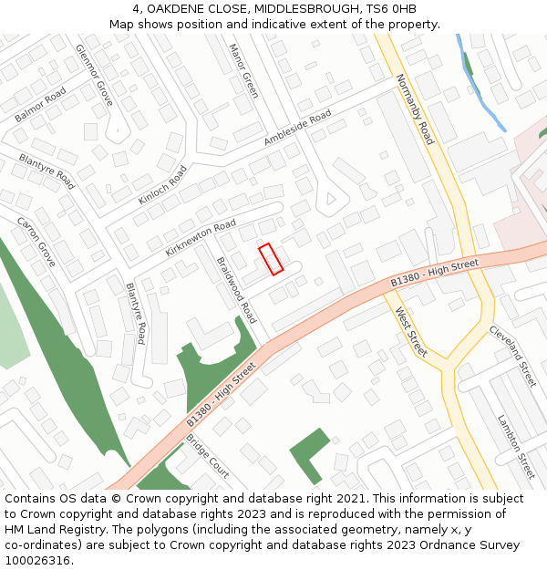 4, OAKDENE CLOSE, MIDDLESBROUGH, TS6 0HB: Location map and indicative extent of plot