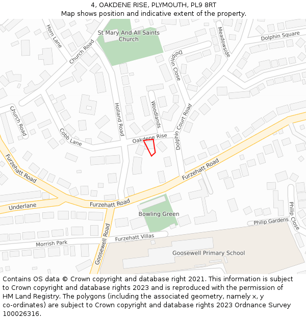 4, OAKDENE RISE, PLYMOUTH, PL9 8RT: Location map and indicative extent of plot
