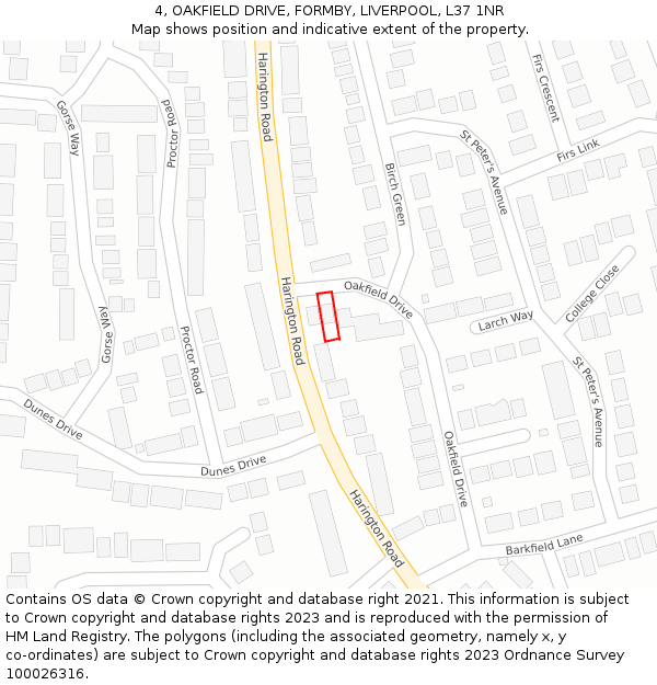 4, OAKFIELD DRIVE, FORMBY, LIVERPOOL, L37 1NR: Location map and indicative extent of plot