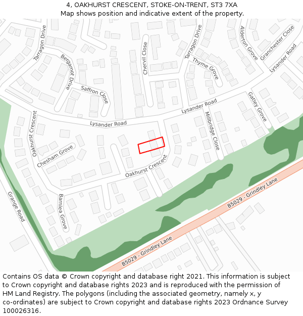 4, OAKHURST CRESCENT, STOKE-ON-TRENT, ST3 7XA: Location map and indicative extent of plot