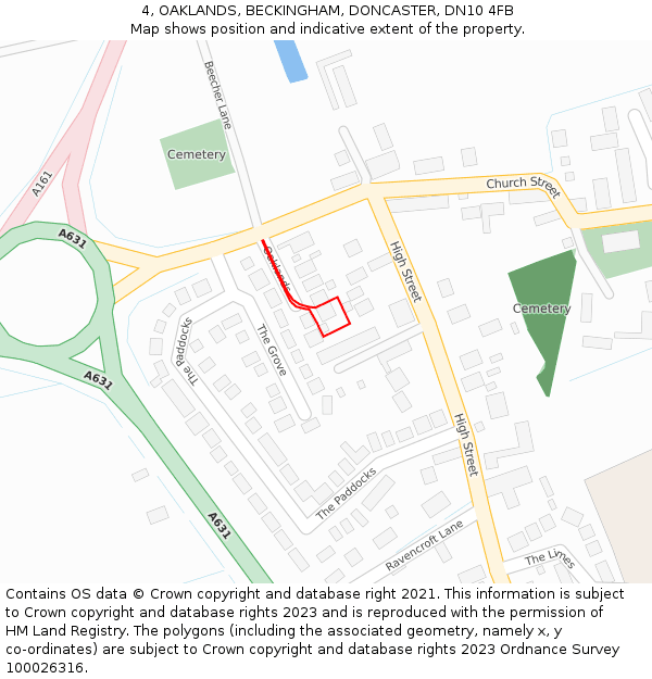 4, OAKLANDS, BECKINGHAM, DONCASTER, DN10 4FB: Location map and indicative extent of plot