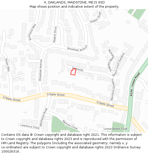 4, OAKLANDS, MAIDSTONE, ME15 6SD: Location map and indicative extent of plot