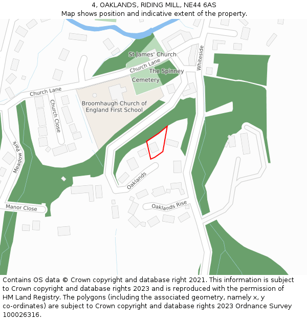 4, OAKLANDS, RIDING MILL, NE44 6AS: Location map and indicative extent of plot