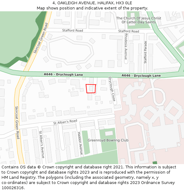 4, OAKLEIGH AVENUE, HALIFAX, HX3 0LE: Location map and indicative extent of plot