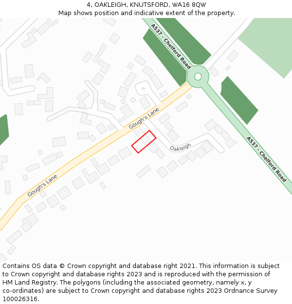 4, OAKLEIGH, KNUTSFORD, WA16 8QW: Location map and indicative extent of plot