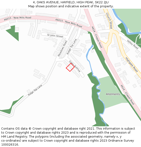 4, OAKS AVENUE, HAYFIELD, HIGH PEAK, SK22 2JU: Location map and indicative extent of plot