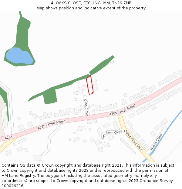 4, OAKS CLOSE, ETCHINGHAM, TN19 7NR: Location map and indicative extent of plot