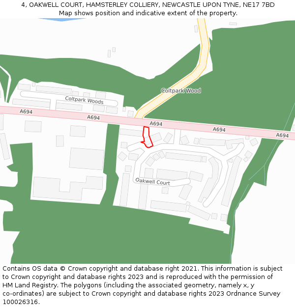 4, OAKWELL COURT, HAMSTERLEY COLLIERY, NEWCASTLE UPON TYNE, NE17 7BD: Location map and indicative extent of plot