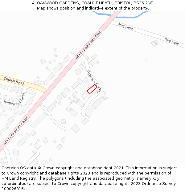 4, OAKWOOD GARDENS, COALPIT HEATH, BRISTOL, BS36 2NB: Location map and indicative extent of plot