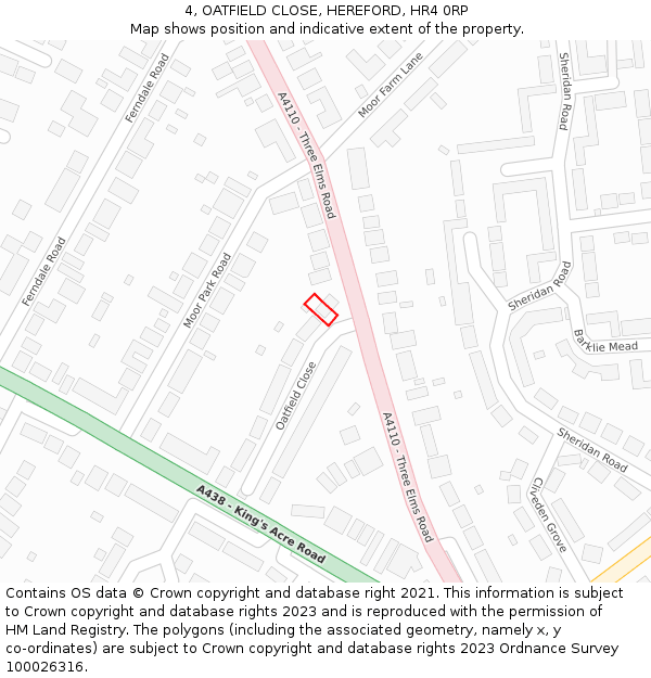 4, OATFIELD CLOSE, HEREFORD, HR4 0RP: Location map and indicative extent of plot