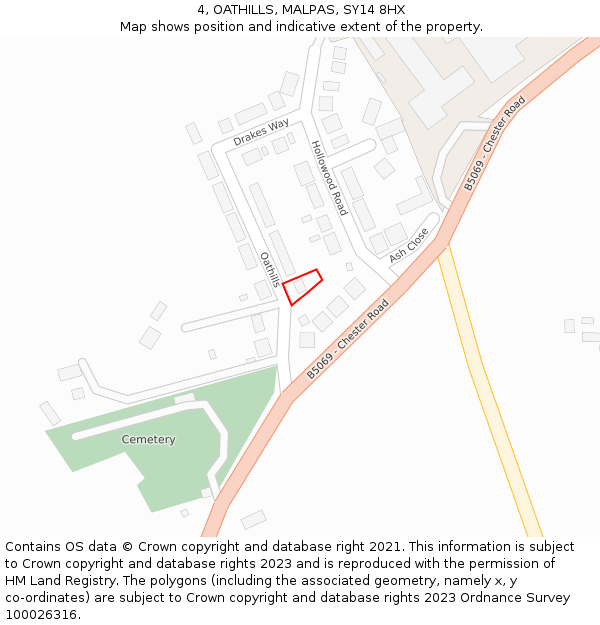 4, OATHILLS, MALPAS, SY14 8HX: Location map and indicative extent of plot