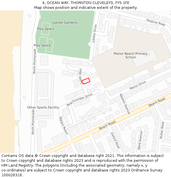 4, OCEAN WAY, THORNTON-CLEVELEYS, FY5 1FE: Location map and indicative extent of plot