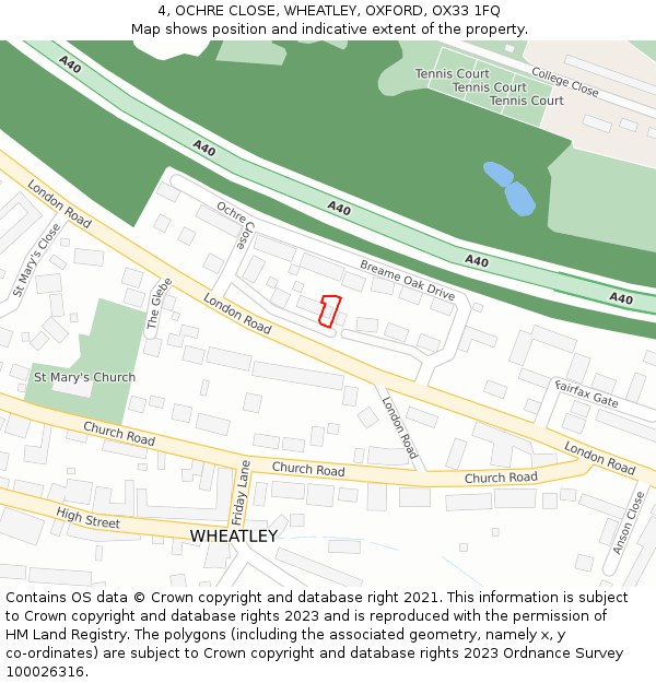 4, OCHRE CLOSE, WHEATLEY, OXFORD, OX33 1FQ: Location map and indicative extent of plot