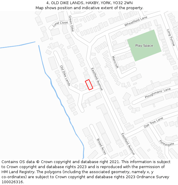 4, OLD DIKE LANDS, HAXBY, YORK, YO32 2WN: Location map and indicative extent of plot