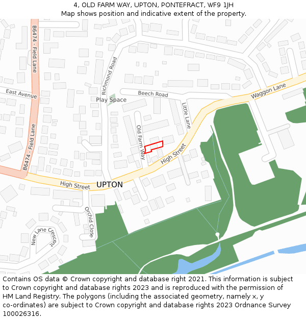 4, OLD FARM WAY, UPTON, PONTEFRACT, WF9 1JH: Location map and indicative extent of plot