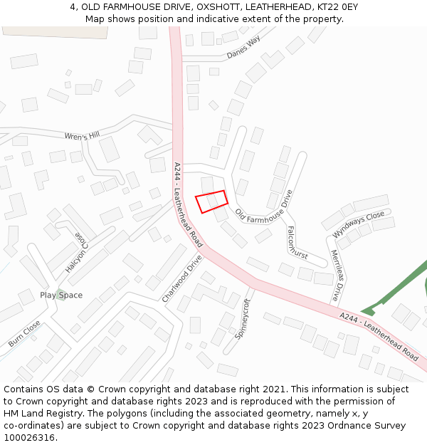 4, OLD FARMHOUSE DRIVE, OXSHOTT, LEATHERHEAD, KT22 0EY: Location map and indicative extent of plot