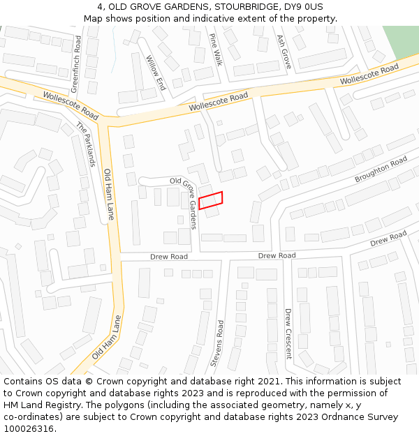 4, OLD GROVE GARDENS, STOURBRIDGE, DY9 0US: Location map and indicative extent of plot