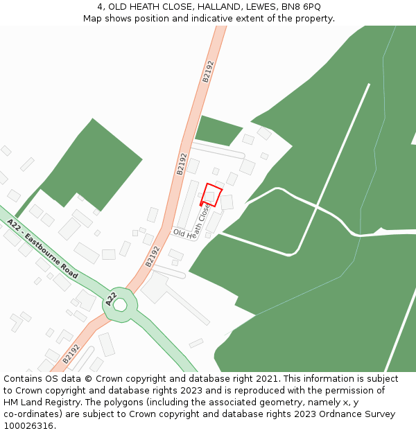 4, OLD HEATH CLOSE, HALLAND, LEWES, BN8 6PQ: Location map and indicative extent of plot