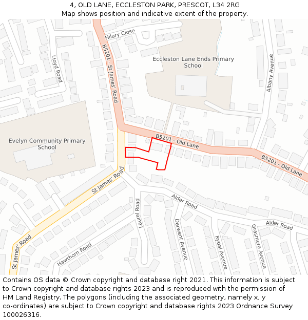 4, OLD LANE, ECCLESTON PARK, PRESCOT, L34 2RG: Location map and indicative extent of plot