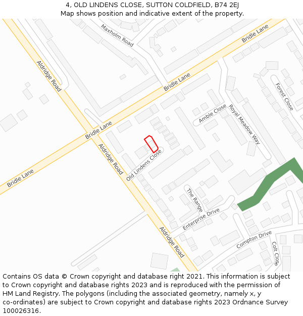 4, OLD LINDENS CLOSE, SUTTON COLDFIELD, B74 2EJ: Location map and indicative extent of plot