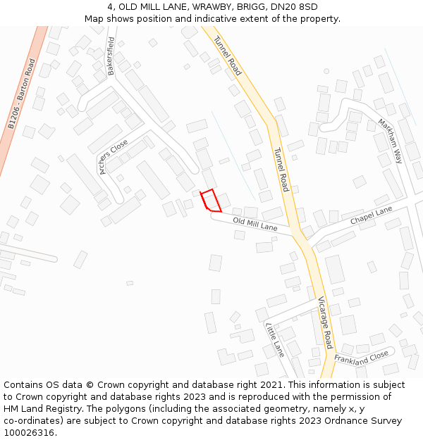 4, OLD MILL LANE, WRAWBY, BRIGG, DN20 8SD: Location map and indicative extent of plot
