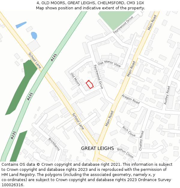 4, OLD MOORS, GREAT LEIGHS, CHELMSFORD, CM3 1GX: Location map and indicative extent of plot