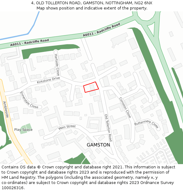 4, OLD TOLLERTON ROAD, GAMSTON, NOTTINGHAM, NG2 6NX: Location map and indicative extent of plot