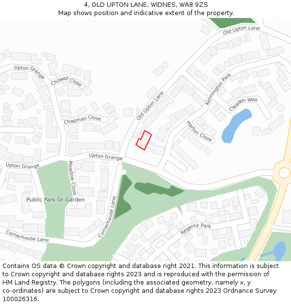 4, OLD UPTON LANE, WIDNES, WA8 9ZS: Location map and indicative extent of plot