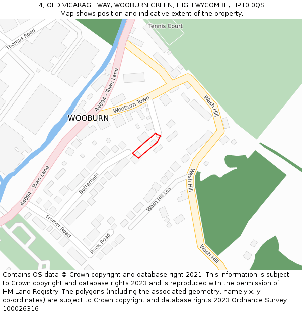 4, OLD VICARAGE WAY, WOOBURN GREEN, HIGH WYCOMBE, HP10 0QS: Location map and indicative extent of plot