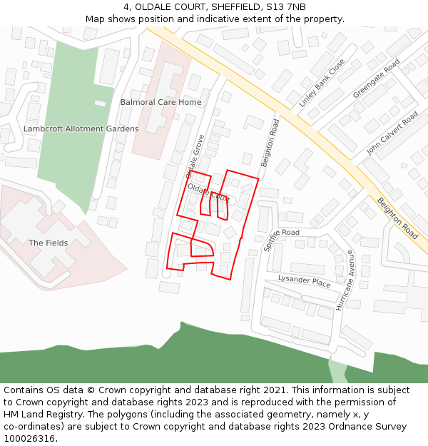 4, OLDALE COURT, SHEFFIELD, S13 7NB: Location map and indicative extent of plot