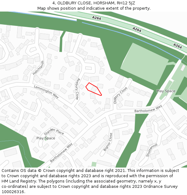 4, OLDBURY CLOSE, HORSHAM, RH12 5JZ: Location map and indicative extent of plot