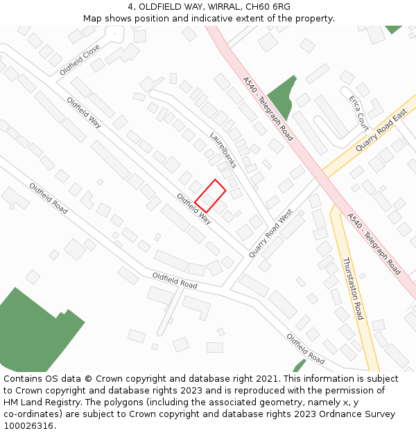 4, OLDFIELD WAY, WIRRAL, CH60 6RG: Location map and indicative extent of plot