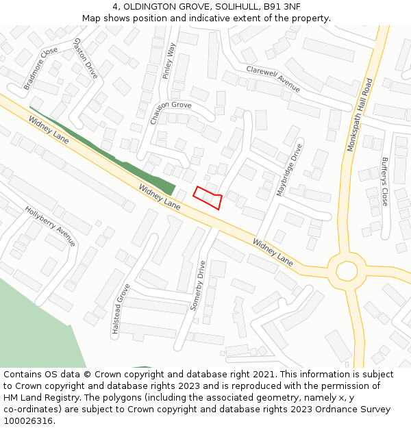 4, OLDINGTON GROVE, SOLIHULL, B91 3NF: Location map and indicative extent of plot