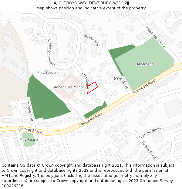 4, OLDROYD WAY, DEWSBURY, WF13 2JJ: Location map and indicative extent of plot