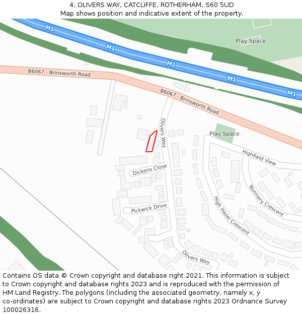 4, OLIVERS WAY, CATCLIFFE, ROTHERHAM, S60 5UD: Location map and indicative extent of plot