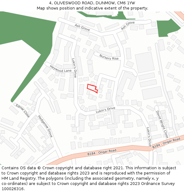 4, OLIVESWOOD ROAD, DUNMOW, CM6 1YW: Location map and indicative extent of plot