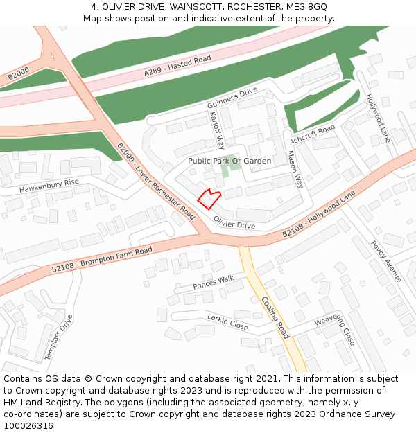 4, OLIVIER DRIVE, WAINSCOTT, ROCHESTER, ME3 8GQ: Location map and indicative extent of plot