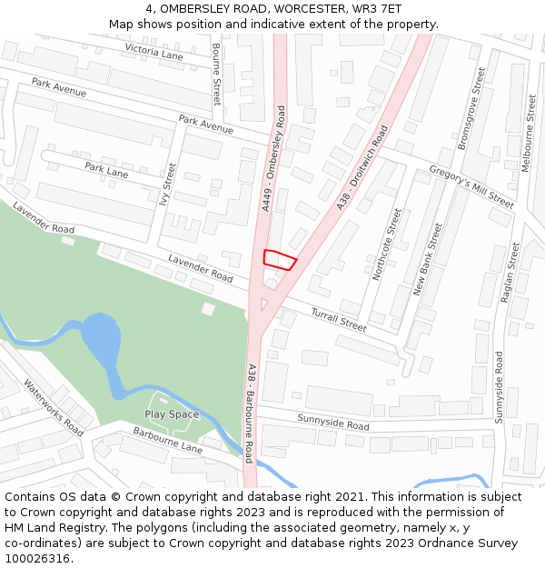 4, OMBERSLEY ROAD, WORCESTER, WR3 7ET: Location map and indicative extent of plot