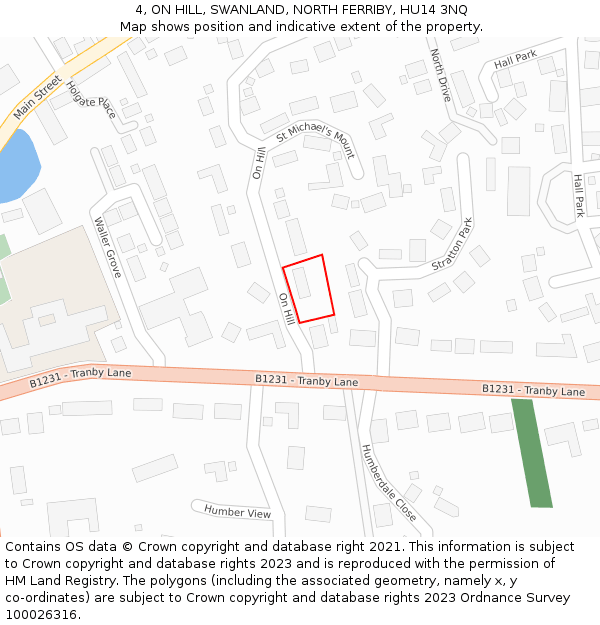 4, ON HILL, SWANLAND, NORTH FERRIBY, HU14 3NQ: Location map and indicative extent of plot