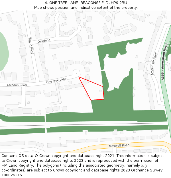 4, ONE TREE LANE, BEACONSFIELD, HP9 2BU: Location map and indicative extent of plot