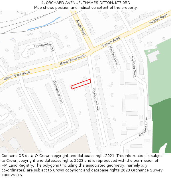 4, ORCHARD AVENUE, THAMES DITTON, KT7 0BD: Location map and indicative extent of plot