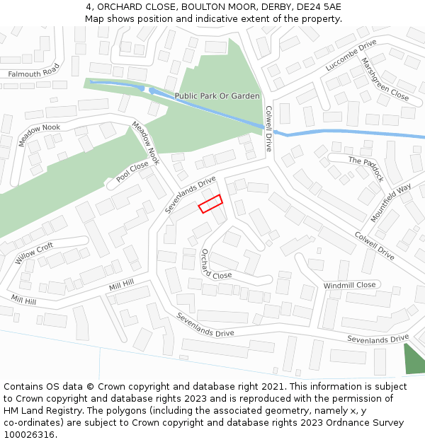 4, ORCHARD CLOSE, BOULTON MOOR, DERBY, DE24 5AE: Location map and indicative extent of plot