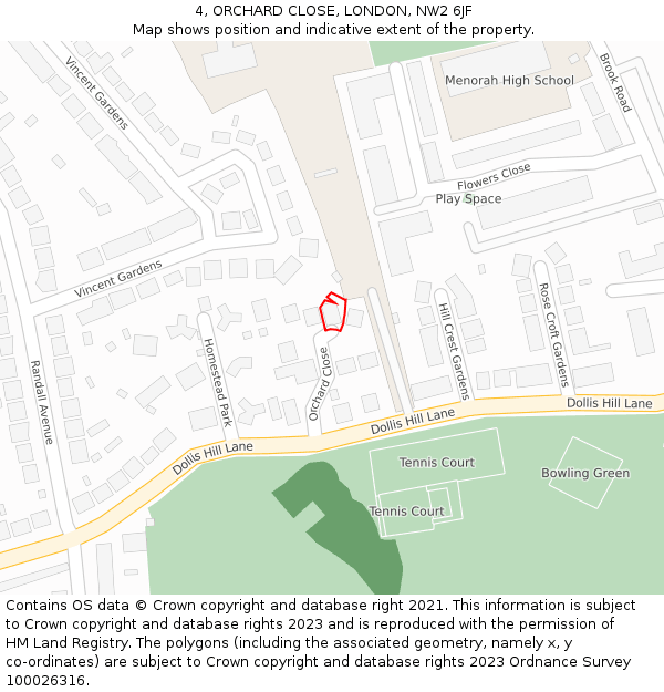4, ORCHARD CLOSE, LONDON, NW2 6JF: Location map and indicative extent of plot